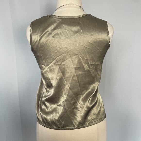 Vintage Tank Top Size Large Gold Brown Slinky Satin Minimal Basic Sleeveless 90s - Picture 6 of 10